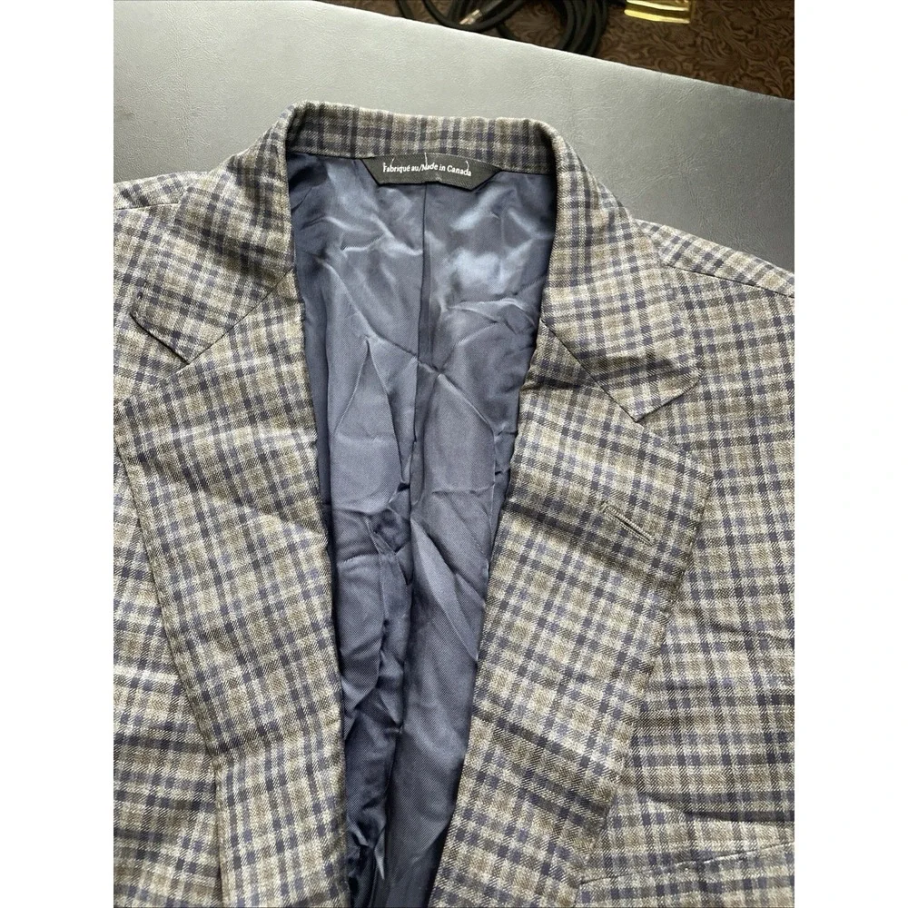 Samuelsohn Yardley 40S Wool Multi Blue Check Blazer Pockets sown shut